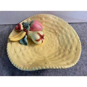 Vintage Japanese Basket Weave 3-D Ceramic Basket with Fruit   #1060